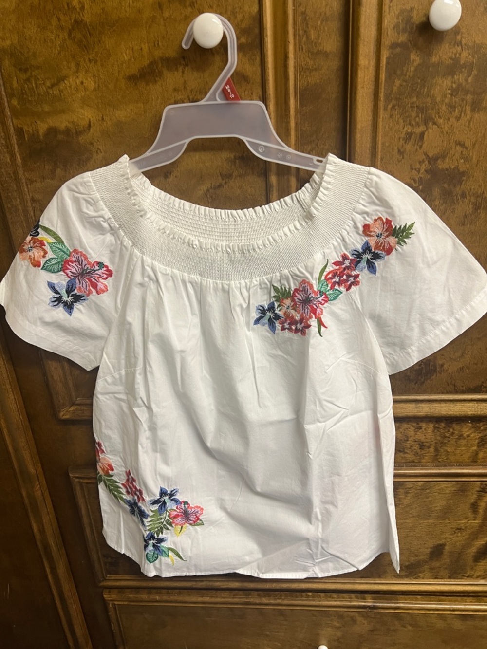 Talbots White Off-Shoulder Floral Embroidered Tunic